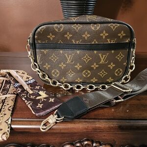 Monogram Crossbody Bag with Gold Chain